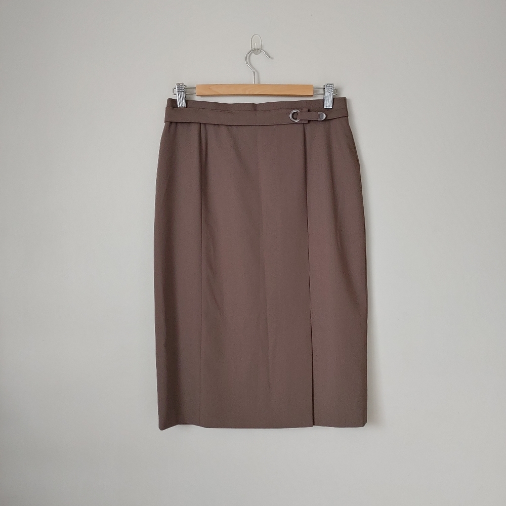 Basler Pencil Skirt Belt Detail Wool Blend Taupe Brown Size EU 38 US Medium